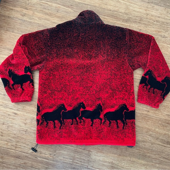 Vintage Coastlines Canada Horse Print Fleece Jacket - Red & Black - Medium - Picture 2 of 5